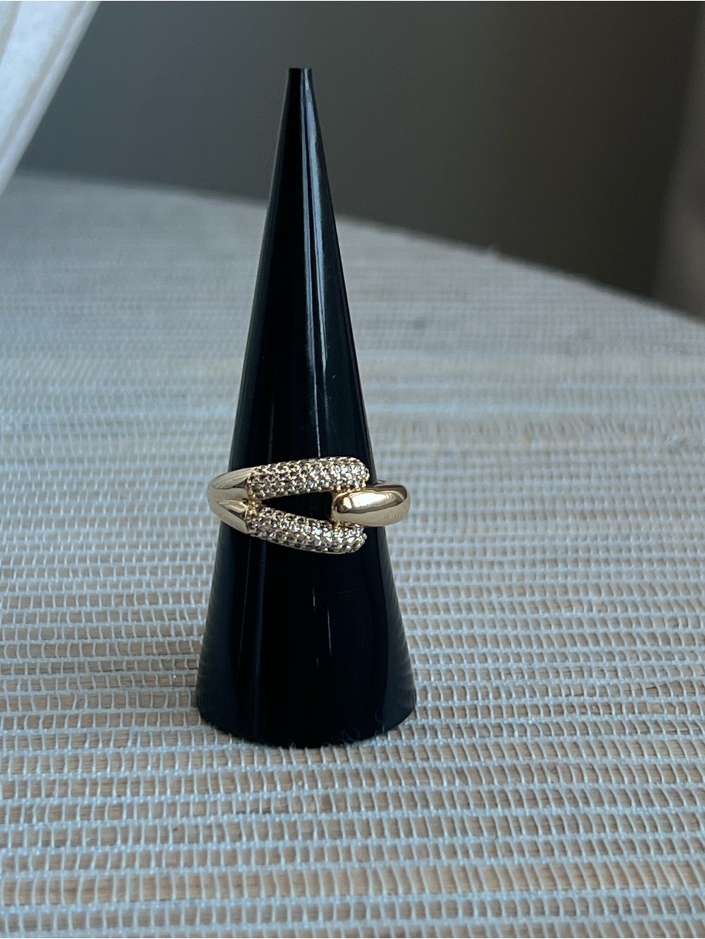 Gold Pave Link and gold band Ring -size 8